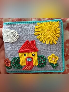 Susan Alexandra Beaded Sunny House Embroidery - Yellow, Red, Green